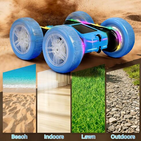 Remote Control Car, Rc Cars Stunt, RC Crawler Toys 4WD 360° Rotating with LED Light-Up Wheels & Remote Control for 6-12 for Boys Birthday Gift (Blue) in Saudi Arabia