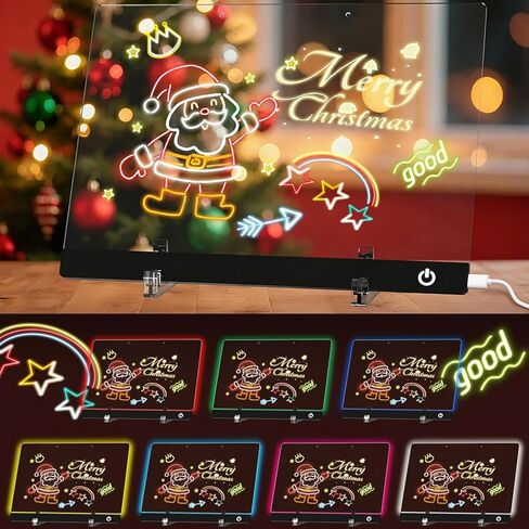 LED Note Board with 7 Colors & 2 Modes, Light Up Acrylic Dry Erase Led Drawing Board with Stand, Includes 7 Markers, Soft Cloth & Hanging Chain, Doodle Glow Board for Kids, Home (M 13.7"X10") in Saudi Arabia