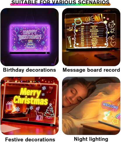 LED Note Board with 7 Colors & 2 Modes, Light Up Acrylic Dry Erase Led Drawing Board with Stand, Includes 7 Markers, Soft Cloth & Hanging Chain, Doodle Glow Board for Kids, Home (M 13.7"X10") in Saudi Arabia
