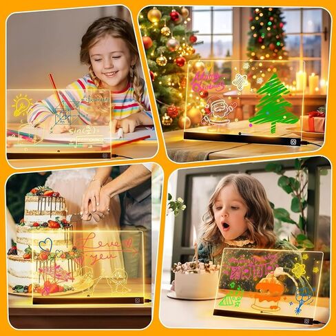 LED Note Board with 7 Colors & 2 Modes, Light Up Acrylic Dry Erase Led Drawing Board with Stand, Includes 7 Markers, Soft Cloth & Hanging Chain, Doodle Glow Board for Kids, Home (M 13.7"X10") in Saudi Arabia