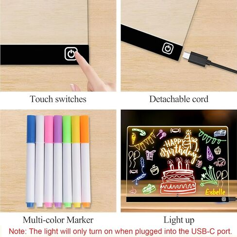 LED Note Board with 7 Colors & 2 Modes, Light Up Acrylic Dry Erase Led Drawing Board with Stand, Includes 7 Markers, Soft Cloth & Hanging Chain, Doodle Glow Board for Kids, Home (M 13.7"X10") in Saudi Arabia