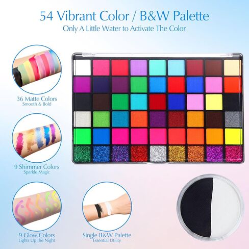 Face Painting Kits for Kids, 34 Vibrant Colors and 10 Brushes, Water-activated Make up Set, Complete Halloween Painting Kit, Easy to Apply and Remove in Kuwait