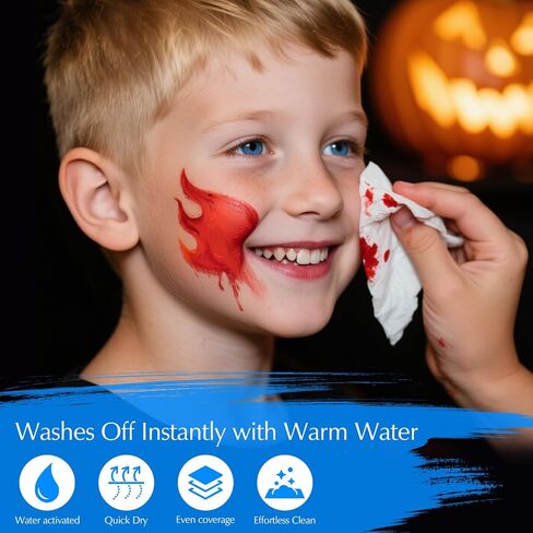 Face Painting Kits for Kids, 34 Vibrant Colors and 10 Brushes, Water-activated Make up Set, Complete Halloween Painting Kit, Easy to Apply and Remove in Kuwait