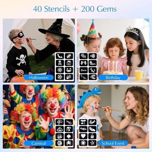 Face Painting Kits for Kids, 34 Vibrant Colors and 10 Brushes, Water-activated Make up Set, Complete Halloween Painting Kit, Easy to Apply and Remove in Kuwait