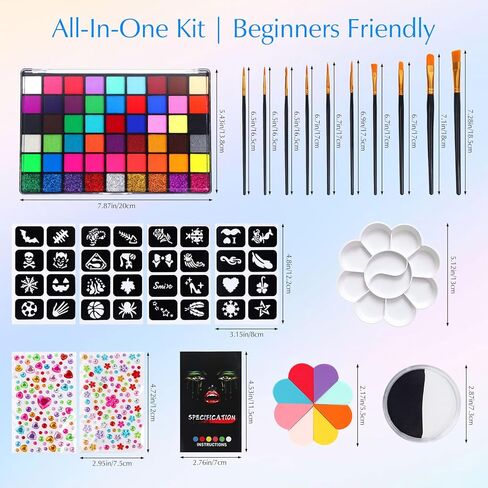 Face Painting Kits for Kids, 34 Vibrant Colors and 10 Brushes, Water-activated Make up Set, Complete Halloween Painting Kit, Easy to Apply and Remove in Kuwait