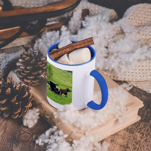 3dRose Amish Farm with Horse Buggy Near Berlin, Ohio-US36 DFR0018-David R Frazier Two Tone Mug, 11 oz, Blue/White in Saudi Arabia
