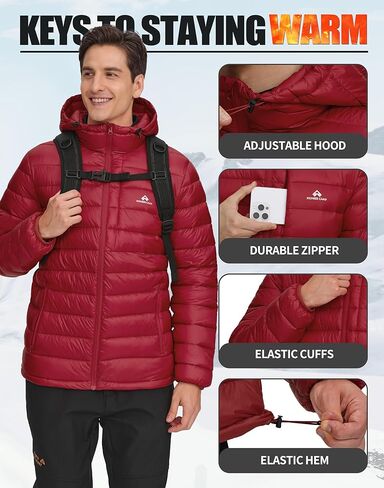 Puffer Jacket Men Hooded Mens Winter Jacket Packable Mens Lightweight Down Jacket Thermal Puffy Winter Coat Insulated in Saudi Arabia