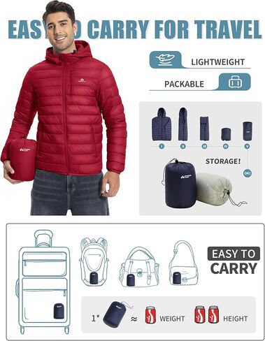 Puffer Jacket Men Hooded Mens Winter Jacket Packable Mens Lightweight Down Jacket Thermal Puffy Winter Coat Insulated in Saudi Arabia