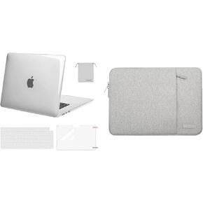 حافظة MOSISO متوافقة مع جهاز MacBook Air 15 بوصة إصدار 2023، شريحة A2941 M2، غطاء بلاستيكي صلب وحقيبة رأسية وغطاء لوحة مفاتيح وواقي شاشة وحقيبة تخزين، شفاف كريستالي ورمادي in Kuwait