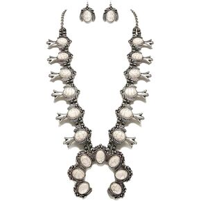 Rosemarie & Jubalee Women's Statement Western Howlite Squash Blossom Necklace Earrings Set, 24"+3" Extension in Kuwait