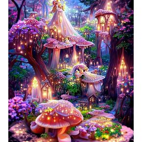 مجموعة الفن الماسي لغابة الفطر السحرية من ديوسيدير، لوحة ماسية دائرية كاملة للبالغين والأطفال، مجموعة حرفية ماسية خيالية ذات مناظر طبيعية خيالية، ديكور فني جداري لغرفة النوم 15.7 × 11.8 بوصة in Kuwait