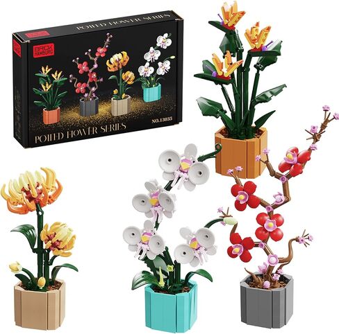 Flower Bouquet Building Blocks 4 Set, Artificial Flowers Toys Botanical Collection DIY Unique Home&Office Bonsai Decoration Adults, Teen Girls for Birthday in Saudi Arabia