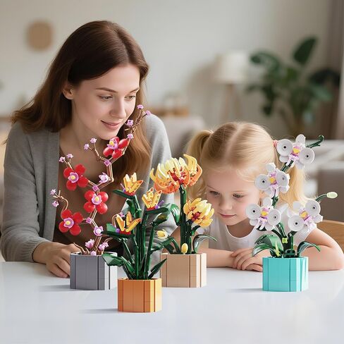 Flower Bouquet Building Blocks 4 Set, Artificial Flowers Toys Botanical Collection DIY Unique Home&Office Bonsai Decoration Adults, Teen Girls for Birthday in Saudi Arabia