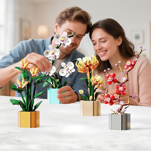 Flower Bouquet Building Blocks 4 Set, Artificial Flowers Toys Botanical Collection DIY Unique Home&Office Bonsai Decoration Adults, Teen Girls for Birthday in Saudi Arabia