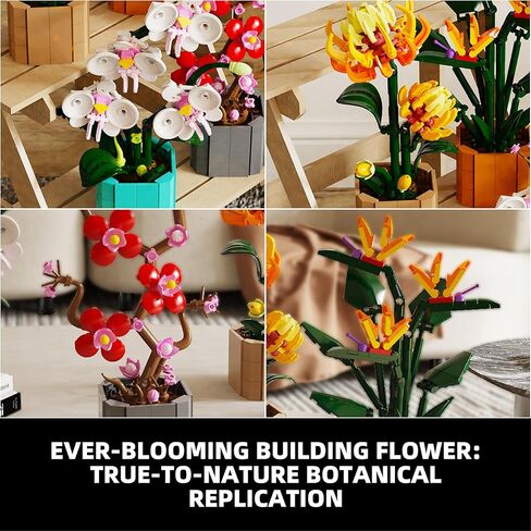 Flower Bouquet Building Blocks 4 Set, Artificial Flowers Toys Botanical Collection DIY Unique Home&Office Bonsai Decoration Adults, Teen Girls for Birthday in Saudi Arabia