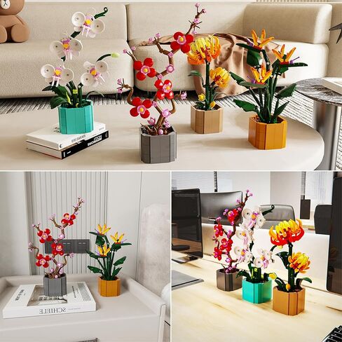 Flower Bouquet Building Blocks 4 Set, Artificial Flowers Toys Botanical Collection DIY Unique Home&Office Bonsai Decoration Adults, Teen Girls for Birthday in Saudi Arabia
