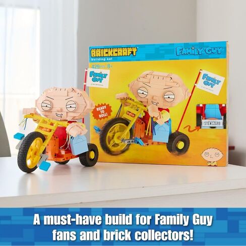 مجموعة بناء Brickcraft Family Guy Stewie on Trike، مجموعة بناء مكونة من 429 قطعة، شخصية قابلة للتجميع وعرض تلفزيوني هدية تذكارية للمعجبين والأطفال والكبار الذين تزيد أعمارهم عن 8 سنوات للعرض على رف المكتب أو الغرفة in Saudi Arabia