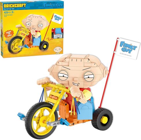 مجموعة بناء Brickcraft Family Guy Stewie on Trike، مجموعة بناء مكونة من 429 قطعة، شخصية قابلة للتجميع وعرض تلفزيوني هدية تذكارية للمعجبين والأطفال والكبار الذين تزيد أعمارهم عن 8 سنوات للعرض على رف المكتب أو الغرفة in Saudi Arabia