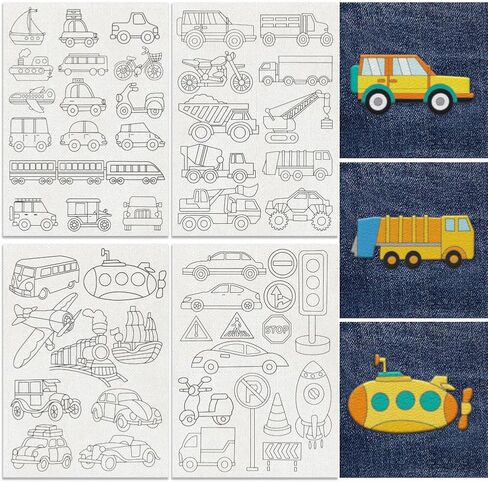 50Pcs Transportation Vehicle Embroidery Pattern Stabilizer, 8.3"x11.7" Car Truck Water Soluble Stick and Stitch Embroidery Sticker, 4 Sheets Train Airplane Hand Sewing DIY Embroidery Paper in Saudi Arabia