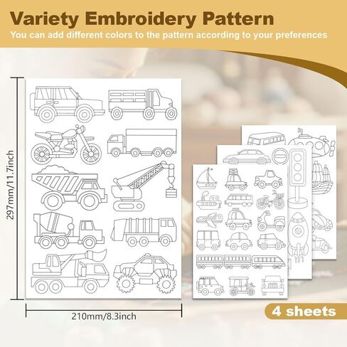 50Pcs Transportation Vehicle Embroidery Pattern Stabilizer, 8.3"x11.7" Car Truck Water Soluble Stick and Stitch Embroidery Sticker, 4 Sheets Train Airplane Hand Sewing DIY Embroidery Paper in Saudi Arabia