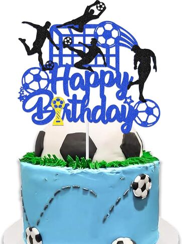 Soccer Happy Birthday Cake Topper Glitter Happy Birthday Football Player Cake Pick Decorations for Sport Theme Man Boys Girls Party Decoration Supplies in Saudi Arabia