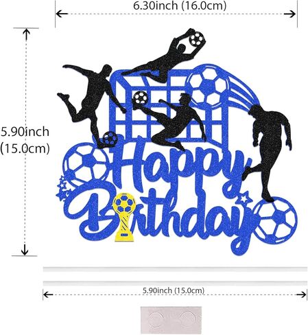Soccer Happy Birthday Cake Topper Glitter Happy Birthday Football Player Cake Pick Decorations for Sport Theme Man Boys Girls Party Decoration Supplies in Saudi Arabia