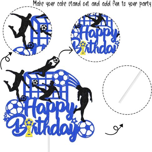 Soccer Happy Birthday Cake Topper Glitter Happy Birthday Football Player Cake Pick Decorations for Sport Theme Man Boys Girls Party Decoration Supplies in Saudi Arabia