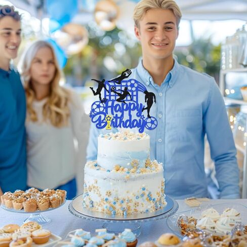 Soccer Happy Birthday Cake Topper Glitter Happy Birthday Football Player Cake Pick Decorations for Sport Theme Man Boys Girls Party Decoration Supplies in Saudi Arabia