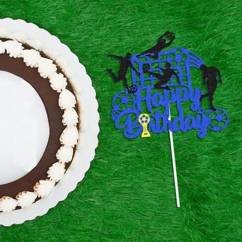 Soccer Happy Birthday Cake Topper Glitter Happy Birthday Football Player Cake Pick Decorations for Sport Theme Man Boys Girls Party Decoration Supplies in Saudi Arabia