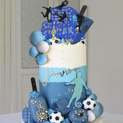 Soccer Happy Birthday Cake Topper Glitter Happy Birthday Football Player Cake Pick Decorations for Sport Theme Man Boys Girls Party Decoration Supplies in Saudi Arabia