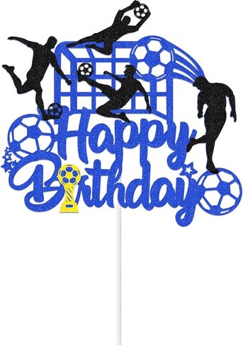 Soccer Happy Birthday Cake Topper Glitter Happy Birthday Football Player Cake Pick Decorations for Sport Theme Man Boys Girls Party Decoration Supplies in Saudi Arabia