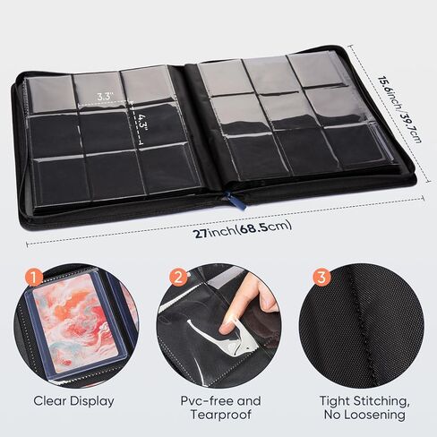 9-Pocket Toploader Binder – Holds 252 Toploaders, 9 Toploaders Included, Card Storage for Trading Cards in 3 x 4'' Toploader, Premium Zippered PU Binder for TCG, Sports Cards in Saudi Arabia