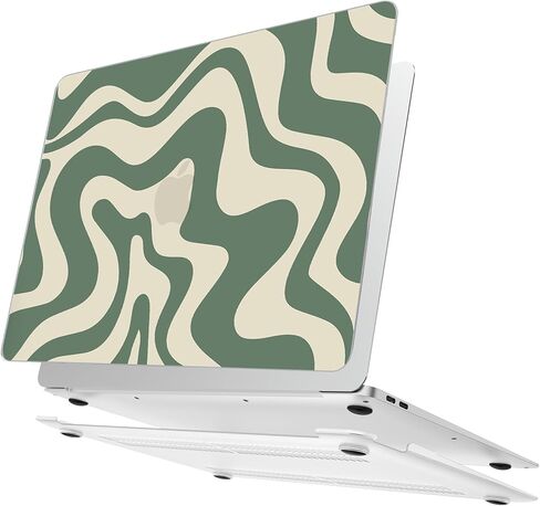 AKIT متوافق مع حافظة MacBook Air 15 بوصة 2025 2024 2023 M4 M3 M2 A3241 A3114 A2941، حافظة كمبيوتر محمول ذات هيكل صلب من البلاستيك بنمط فريد + غطاء لوحة مفاتيح + واقي شاشة لجهاز Mac Air 15 بوصة، موجة خضراء in Kuwait