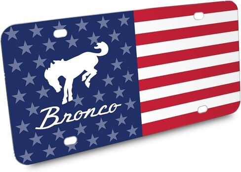 iPick Image for Ford Bronco Logo USA Flag Graphic Special Aluminum Metal License Plate - Official Licensed in Saudi Arabia