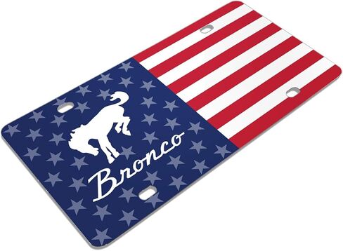 iPick Image for Ford Bronco Logo USA Flag Graphic Special Aluminum Metal License Plate - Official Licensed in Saudi Arabia