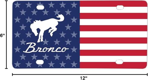 iPick Image for Ford Bronco Logo USA Flag Graphic Special Aluminum Metal License Plate - Official Licensed in Saudi Arabia