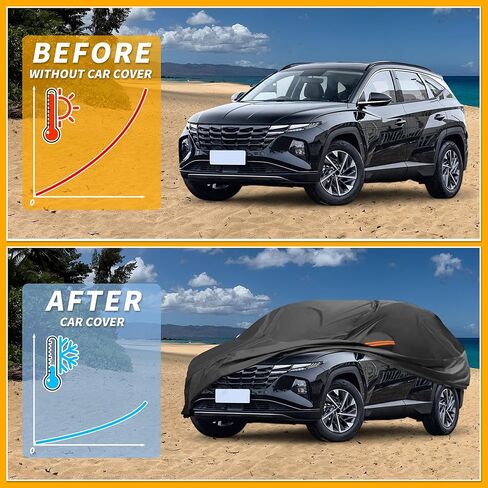 All-Weather Waterproof Car Cover - UV-Resistant Outdoor Full Exterior Protection for Hyundai Tucson 2004-2025 210D-PU Black with Right Side Zipper in Saudi Arabia