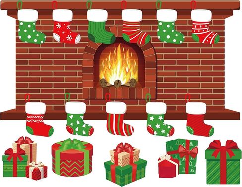 Remagr 66 Pieces Large Christmas Fireplace Bulletin Board Decor 43 x 39 Inch Christmas Holiday Hearth Bulletin Board Fireplace Bulletin Board Stocking Gifts Box Cutouts Christmas Classroom Home Decor in Saudi Arabia