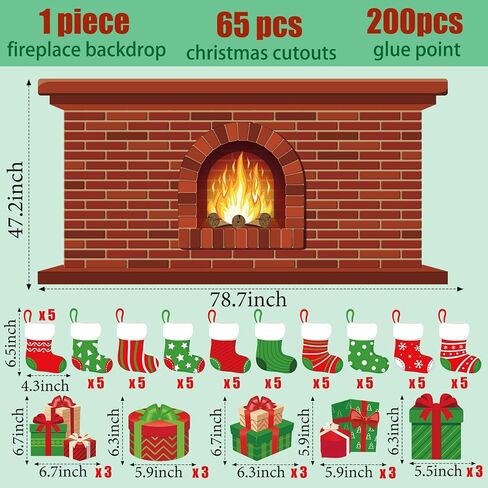 Remagr 66 Pieces Large Christmas Fireplace Bulletin Board Decor 43 x 39 Inch Christmas Holiday Hearth Bulletin Board Fireplace Bulletin Board Stocking Gifts Box Cutouts Christmas Classroom Home Decor in Saudi Arabia