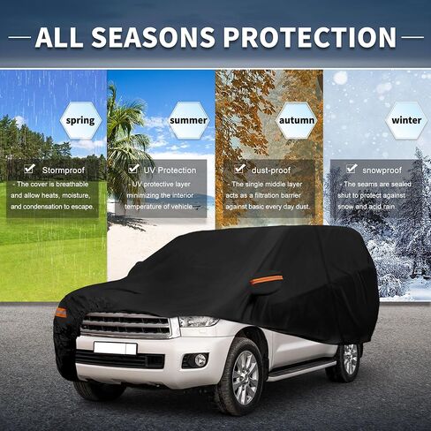 X AUTOHAUX Car Cover Outdoor Waterproof Sun Rain Snow Hail Protection with Left Side Door Zipper Aluminum Film for Toyota Sequoia in Saudi Arabia