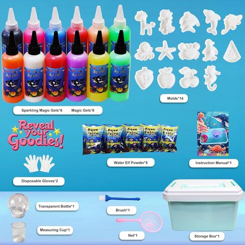 مجموعة LIHBCAIYI Magic Water Elf Kit، جل مائي Aqua Fairy مع 21 لونًا و24 قالب جل مائي للحيوانات الأليفة، اصنع مجموعات قزم سحرية ممتعة DIY، مجموعة صانع اسفنجي ألعاب حسية تفضل الحفلات للأطفال من سن 5 سنوات فما فوق in Kuwait