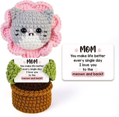 Handmade Positive Crochet Cat Plush Gift – Cute Cat Flower Emotional Support Crochet Animal for Women, Mom, Best Friend, Inspirational Gifts in Saudi Arabia