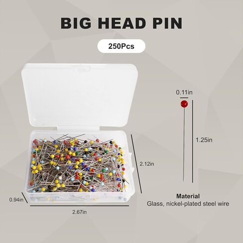 250 PCS Sewing Pins for Fabric-Straight Pins,Multi-Color Ball Top Quilting Pin for Sewing DIY Craft Map,1.25 inch Length in Saudi Arabia