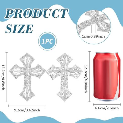 FINGERINSPIRE Silver Rhinestone Cross Applique with Crystal, Cross Alloy Glass Rhinestone Decoration Sew On or Glue On Patches Embellishments for DIY Craft Clothing Bags Hats Shoes Decoration in Saudi Arabia