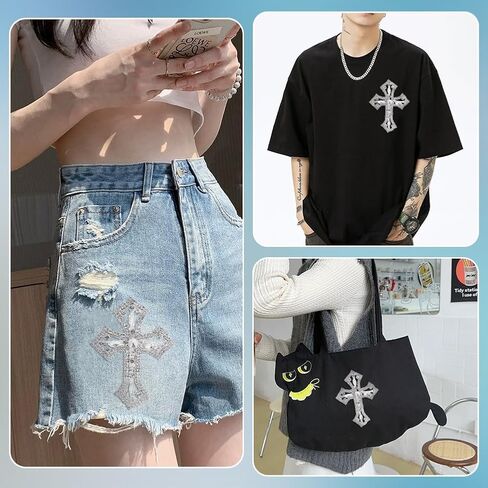 FINGERINSPIRE Silver Rhinestone Cross Applique with Crystal, Cross Alloy Glass Rhinestone Decoration Sew On or Glue On Patches Embellishments for DIY Craft Clothing Bags Hats Shoes Decoration in Saudi Arabia