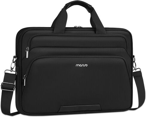 MOSISO Slim Laptop Shoulder Bag, 15-15.6 inch Computer Bags Compatible with MacBook Pro 16 inch, HP, Dell, Lenovo, Asus Notebook, Briefcase Messenger Bag with 2 Front Horizontal Pockets & Belt, Black in Saudi Arabia
