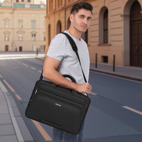 MOSISO Slim Laptop Shoulder Bag, 15-15.6 inch Computer Bags Compatible with MacBook Pro 16 inch, HP, Dell, Lenovo, Asus Notebook, Briefcase Messenger Bag with 2 Front Horizontal Pockets & Belt, Black in Saudi Arabia