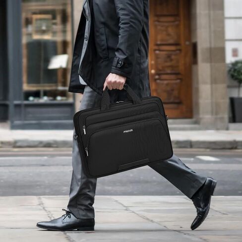 MOSISO Slim Laptop Shoulder Bag, 15-15.6 inch Computer Bags Compatible with MacBook Pro 16 inch, HP, Dell, Lenovo, Asus Notebook, Briefcase Messenger Bag with 2 Front Horizontal Pockets & Belt, Black in Saudi Arabia