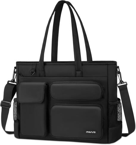 MOSISO Laptop Tote Bag, 15-15.6 inch Laptop Bag, Large Capacity Work Computer Shoulder Handbag with Cup Holder & Laptop Compartment & Back Belt for Teacher Work College Business Office Travel, Black in Saudi Arabia