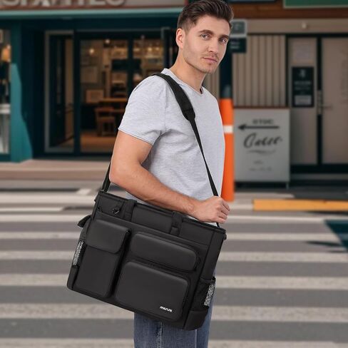 MOSISO Laptop Tote Bag, 15-15.6 inch Laptop Bag, Large Capacity Work Computer Shoulder Handbag with Cup Holder & Laptop Compartment & Back Belt for Teacher Work College Business Office Travel, Black in Saudi Arabia